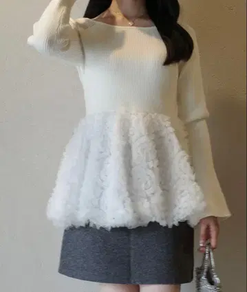 튤 페플럼 도킹 니트