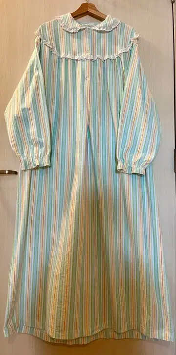 구제 빈티지 스트라이프 패턴 긴팔 롱 원피스