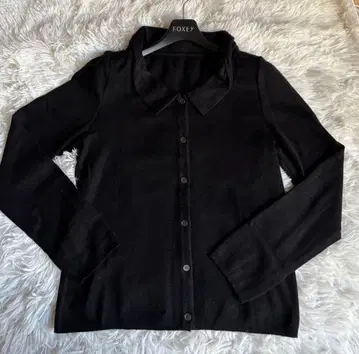 폭시 캐시미어 x 실크 변형 카라 부착 가디건 미사용 40 블랙