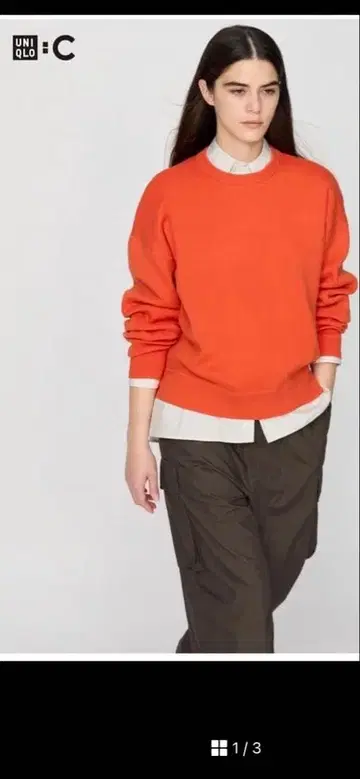 택 포함 미사용 새상품 유니클로 스무스 코튼 크루넥 스웨터 3XL 오렌지