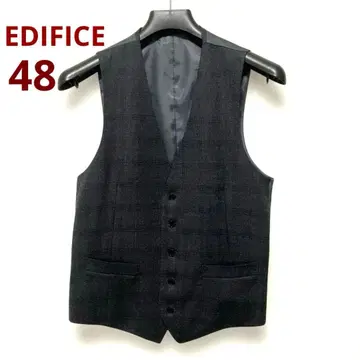 EDIFICE 다크 그레이 체크 울 수트 베스트 48 남성용 L 사이즈