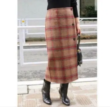 IENA W 페이스 리버서블 스커트 울 40 이에나 체크 빨간색 브라운