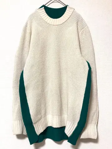 사카이 도킹 바이컬러 울 크루넥 니트 스웨터 남성용