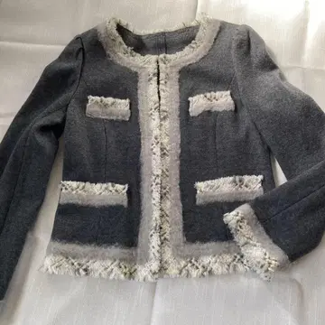 투 비 시크 그레이 노카라 자켓 프린지 마감 42 미사용