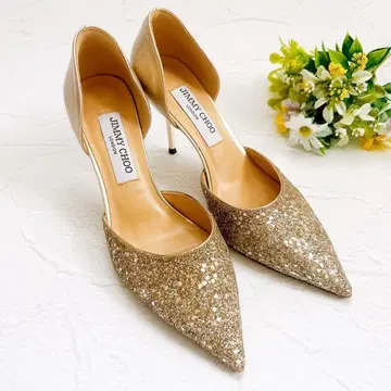 JIMMY CHOO 글리터 사이드 오픈 펌프스 ESTHER 골드
