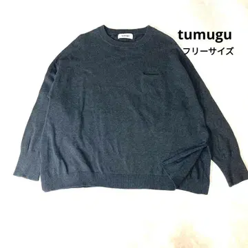 tumugu: 사이드 슬릿 코튼 100% 니트 그레이 얇은 소재