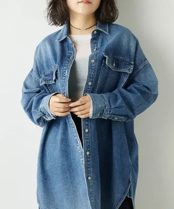 윔 가젯 [ 인플루언서 콜라보 ] 자수 데님 셔츠