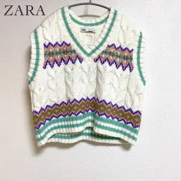 ZARA 자라 케이블 니트 베스트 크롭 미들 게이지 V넥