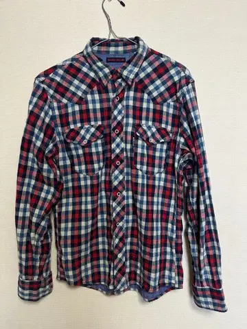 BLUE/BLUE 체크 무늬 플란넬 셔츠 긴팔