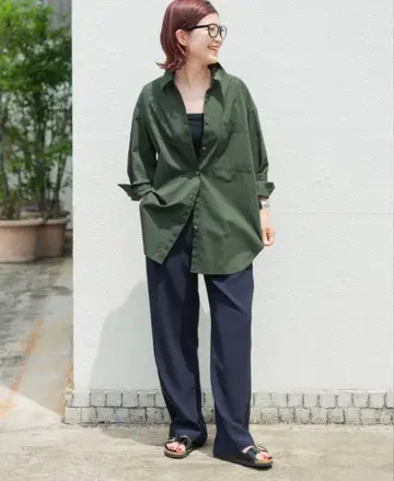 스픽앤스팬 50 코튼 오버 셔츠 카키