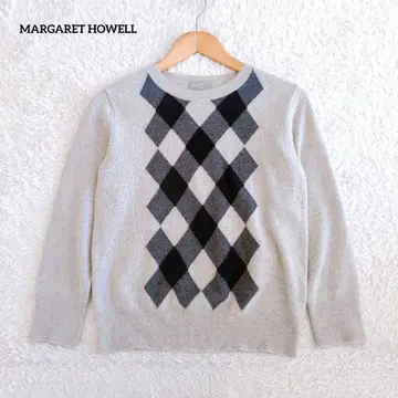 마가렛호웰 울 캐시미어 크루넥 니트 아가일 그레이