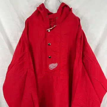 90s NHL 아노락 후드티 하프 지퍼 나일론 자켓 빨간색