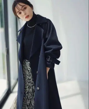 아뉴앙스 anuans 울 트렌치코트 네이비