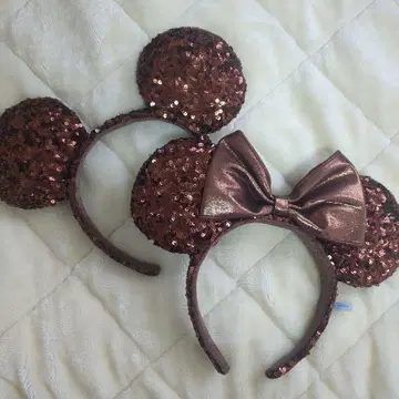 브라운 스팽글 미키 귀 머리띠