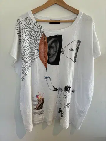 레어 ZUCCA 그래픽 프린트 돌먼 T셔츠 화이트 M