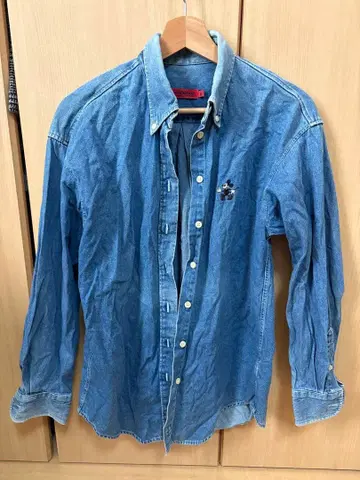 데님 셔츠 긴팔 자수 로고 포함