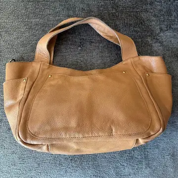 베이지 가죽 핸드백 [ A4 사이즈 OK ] 사이드 포켓 포함