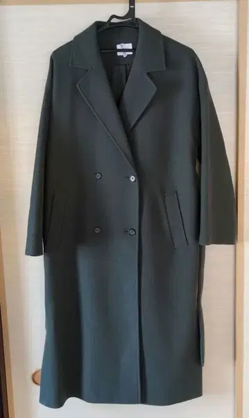 다크 그린 울리 테크 롱 코트