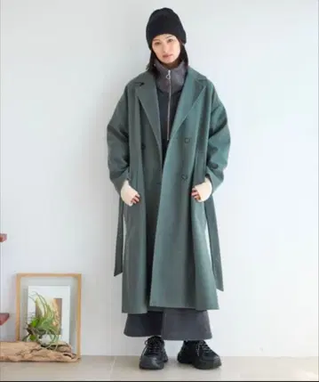 다크 그린 울리 테크 롱 코트