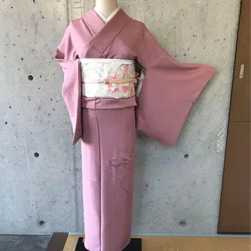 [  자수 ] 순수 실크 무지 아래 이중 기모노