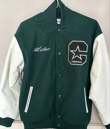 CONVERSE 바시티 자켓 L 사이즈 그린/화이트