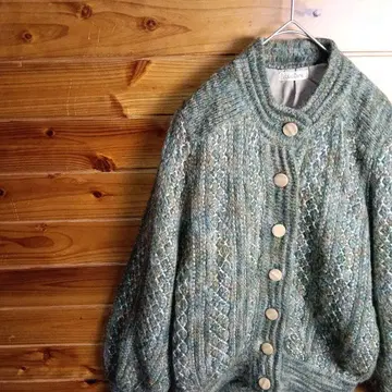 니트 스웨터 두꺼운 원단 레트로 빈티지 가을/겨울 방한 탁한 그린 녹색