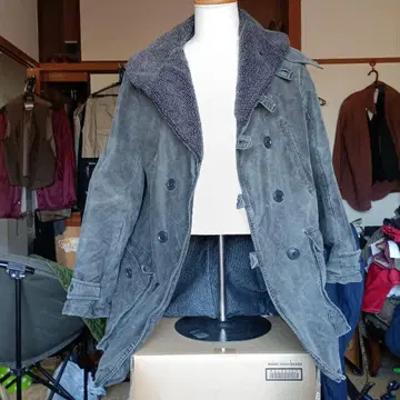 그레이 보아 옷깃 더블 브레스트 자켓