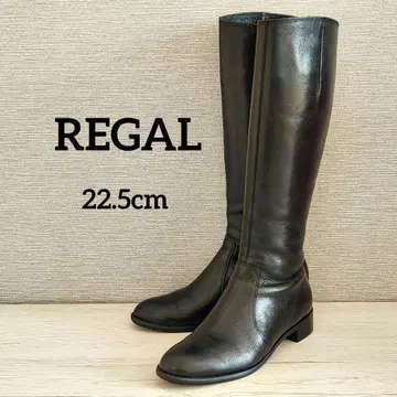 새상품급 REGAL 가죽 롱 부츠 사이드 지퍼 블랙 22.5cm