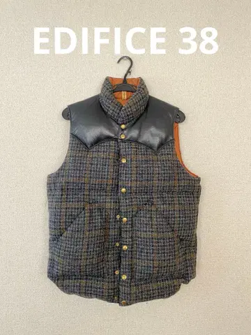 EDIFICE 가죽 체크 다운 베스트
