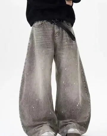 당일 발송 새상품 배기 데님 와이드 팬츠 Y2K 지저인 페인트 벌룬
