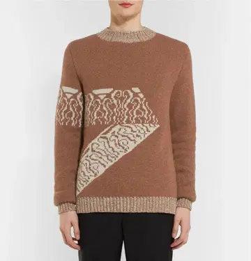 A.P.C 브라운 기하학 패턴 니트 스웨터