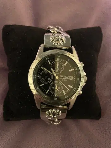 SEIKO 크로노그래프 손목시계 블랙 크로스볼 벨트