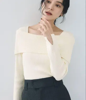 VIS 오프숄더 모찌모찌 리브 니트