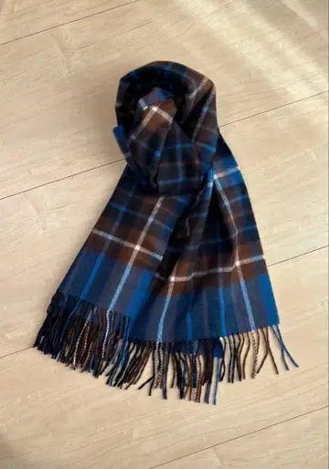 23구 체크 무늬 스톨 파랑과 브라운 캐시미어