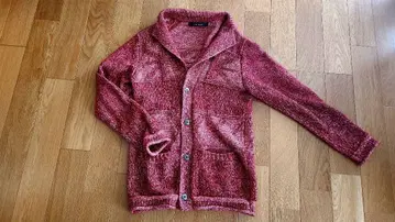 빨간색 포켓, 버튼 달린 니트 가디건 두꺼운 원단 size L