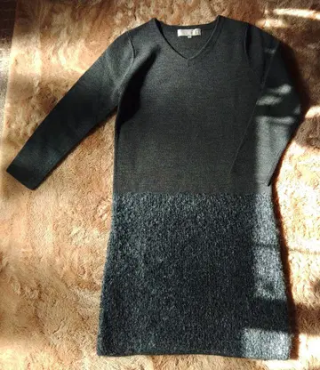 자유구 다크 그레이 V넥 니트 원피스 32