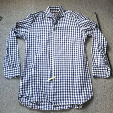 가마쿠라 셔츠 파랑과 화이트 깅엄 체크 와이셔츠 사이즈 41/85