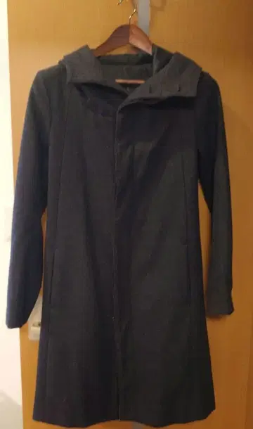 shellac 다크 그레이 후드 부착 울 코트