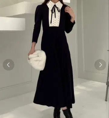 SNIDEL 블라우스 칼라 도킹 니트 원피스