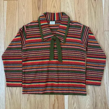 70s 자카드 니트 티셔츠 보타이 빈티지