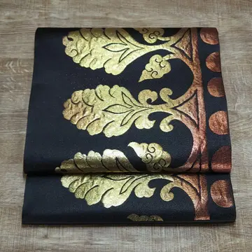 후쿠로 오비 미야코 히키하쿠 중동 문양 흑먹색 재단 포함