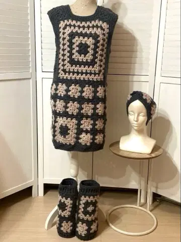 츄코의 니트 그래니 스퀘어 베스트 튜닉 레그 워머 3종 세트