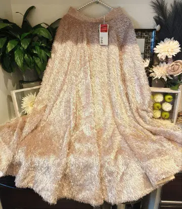 택 포함 JENNE 일본제 럭셔리 샤기 스커트 핑크