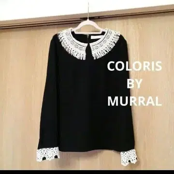 COLORIS BY MURRAL 레이스 옷깃 레이스 소매 블랙 블라우스