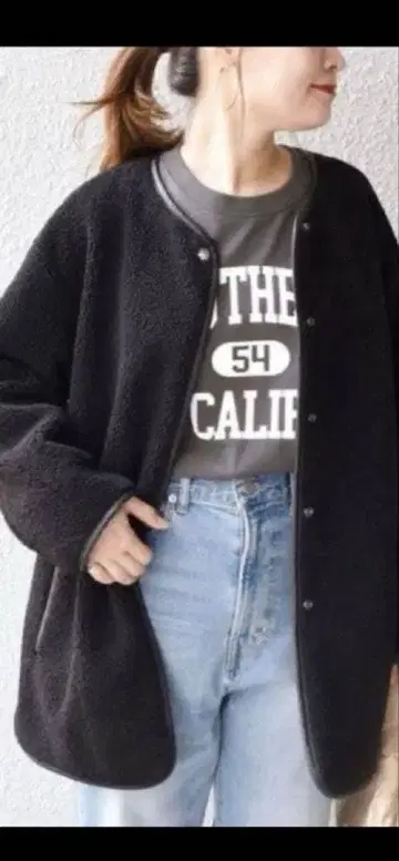 SHIPS 노카라 보아 코트 자켓 블랙