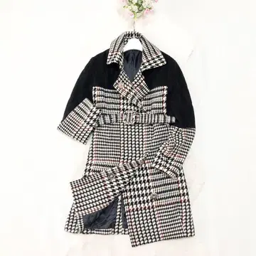 MARYQUANT*마리콴트 하운드투스 체크 패턴 롱 코트 최근 모델 체크