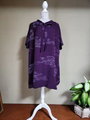 기모노 리메이크 순수 실크 보라색 튜닉 오부 소매 넉넉한 핏