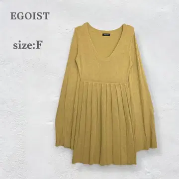 에고이스트 니트 원피스 플리츠 무릎 기장 빅 사이즈 가을/겨울 머스타드