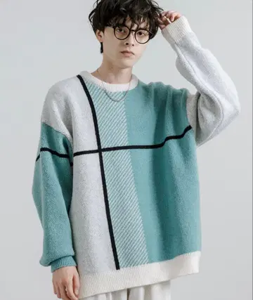 Rocky Monroe 오버 사이즈 크로스 체크 무늬 크루 니트