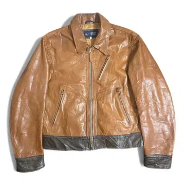 90s ARMANI JEANS 가죽 자켓 바이컬러 자수